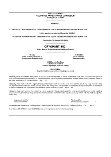 Thumbnail CryoPort 10-Q Quarterly Report FY2015 