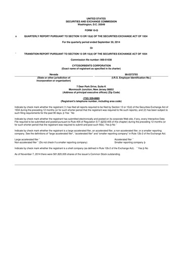 Miniature Cytosorbents 10-Q Rapport trimestriel 2014 