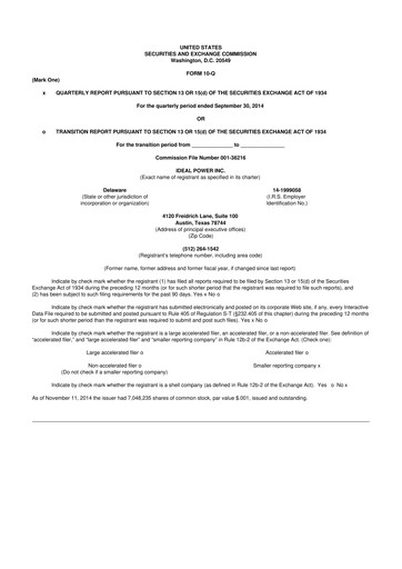 Thumbnail Ideal Power 10-Q Quarterly Report FY 
