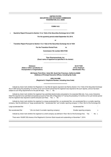 Thumbnail Titan Pharmaceuticals
 10-Q Quarterly Report FY2014 