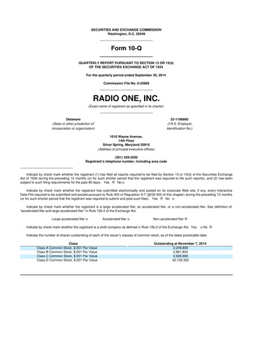 Thumbnail Urban One
 10-Q Quarterly Report FY2014 