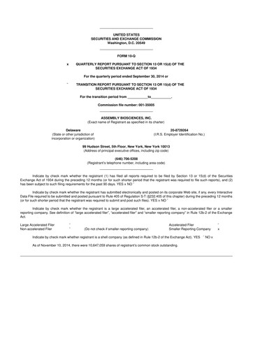 Vorschaubild Assembly Biosciences 10-Q Quartalsbericht 2014 