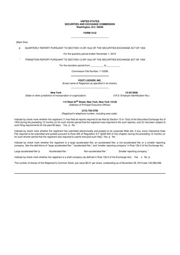 Thumbnail Foot Locker
 10-Q Quarterly Report FY2014 