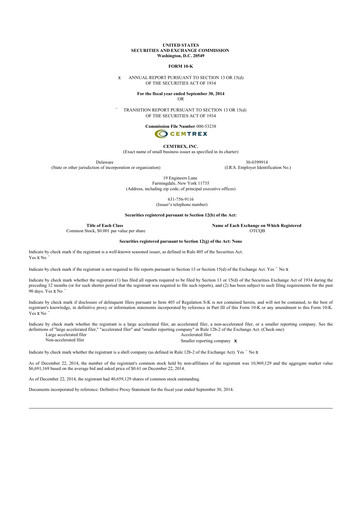 Miniature Cemtrex 10-K Rapport annuel 2014