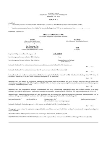 Thumbnail Hurco Companies 10-K Annual Report 2014