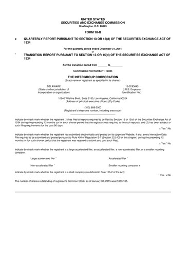 Thumbnail The InterGroup Corporation 10-Q Quarterly Report FY2015 