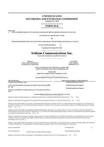 Thumbnail Iridium Communications 10-K Annual Report 2014