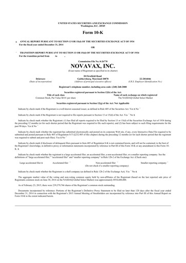 Thumbnail Novavax 10-K Annual Report 2014