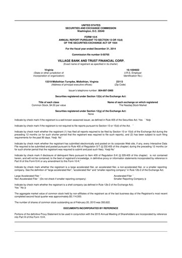 Thumbnail Village Bank and Trust Financial 10-K Annual Report 2014