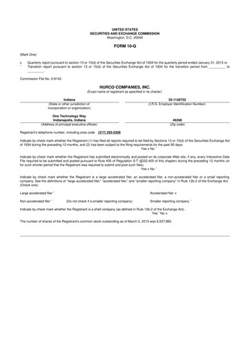 Thumbnail Hurco Companies 10-Q Quarterly Report FY2015 