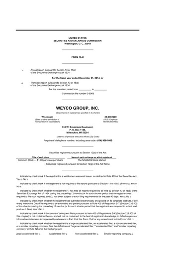 Thumbnail Weyco Group 10-K Annual Report 2014