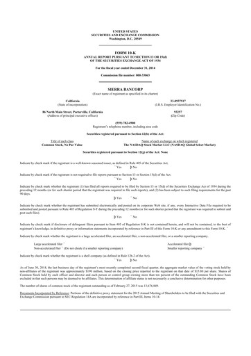 Thumbnail Sierra Bancorp
 10-K Annual Report 2014