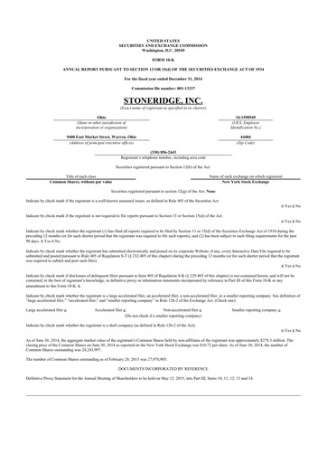 Thumbnail Stoneridge 10-K Annual Report 2014