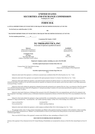 Thumbnail TG Therapeutics 10-K Annual Report 2014