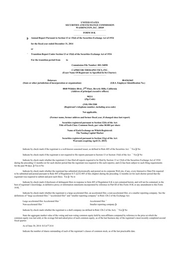 Miniature Capricor Therapeutics
 10-K Rapport annuel 2014