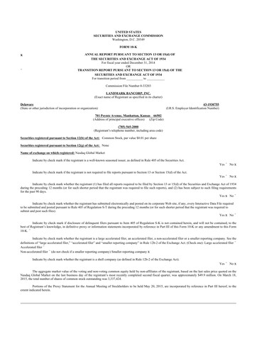 Thumbnail Landmark Bancorp 10-K Annual Report 2014