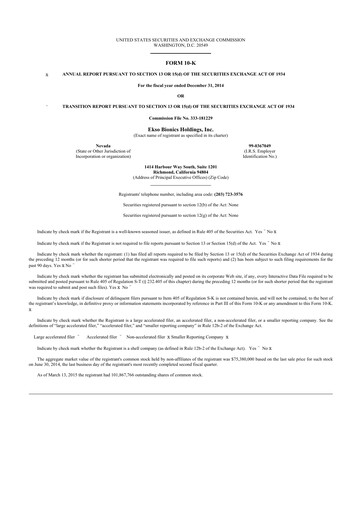 Thumbnail Ekso Bionics
 10-K Annual Report 2014