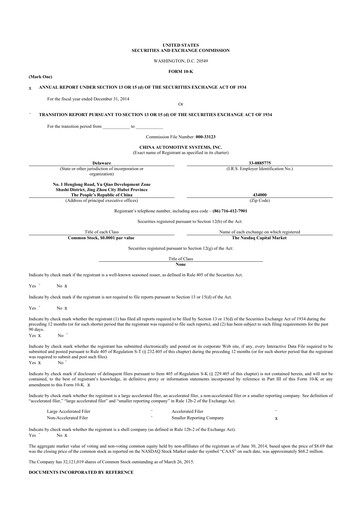 Thumbnail China Automotive Systems 10-K Annual Report 2014