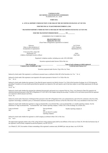 Thumbnail BrainStorm Cell Therapeutics 10-K Annual Report 2014
