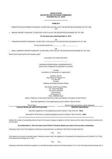 Thumbnail Sapiens International Corporation 20-F Annual Report 2014