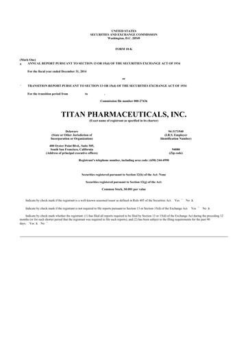Thumbnail Titan Pharmaceuticals
 10-K Annual Report 2014