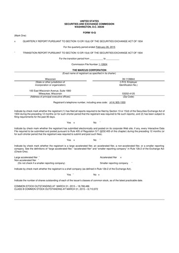 Thumbnail Marcus Corporation
 10-Q Quarterly Report FY2015 