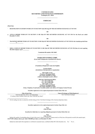 Thumbnail Daqo New Energy 20-F Annual Report 2014