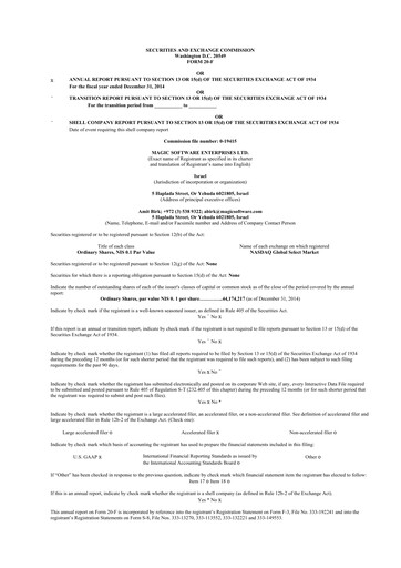 Vorschaubild Magic Software 20-F Jahresbericht 2014