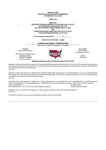 Thumbnail Wabash National
 10-Q Quarterly Report FY2015 