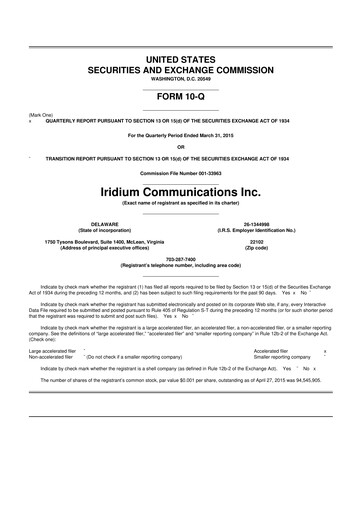 Thumbnail Iridium Communications 10-Q Quarterly Report FY2015 
