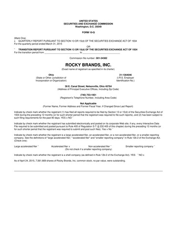 Thumbnail Rocky Brands 10-Q Quarterly Report FY2015 