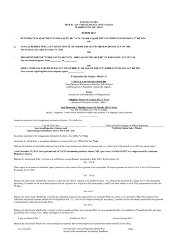 Thumbnail Formula Systems
 20-F Annual Report 2014