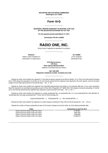 Thumbnail Urban One
 10-Q Quarterly Report FY2015 