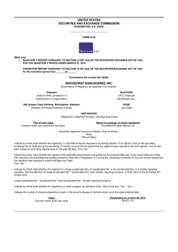 Vorschaubild ServisFirst Bancshares 10-Q Quartalsbericht 2015 