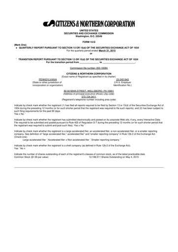 Thumbnail Citizens & Northern Corp 10-Q Quarterly Report FY2015 