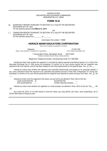 Vorschaubild Horace Mann Educators 10-Q Quartalsbericht 2015 