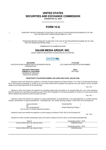 Thumbnail Salem Media Group
 10-Q Quarterly Report FY2015 
