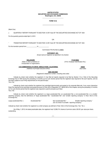 Thumbnail Exponent
 10-Q Quarterly Report FY2015 