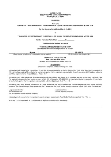 Thumbnail Tonix Pharmaceuticals 10-Q Quarterly Report FY2015 
