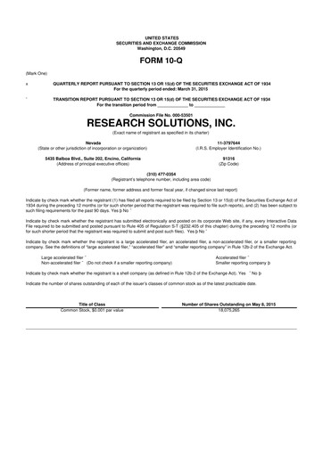 Miniature Research Solutions 10-Q Rapport trimestriel 2015 