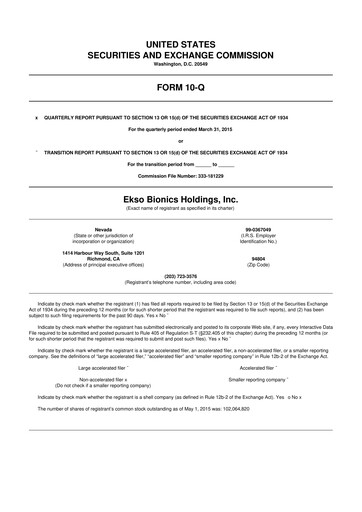 Thumbnail Ekso Bionics
 10-Q Quarterly Report FY2015 