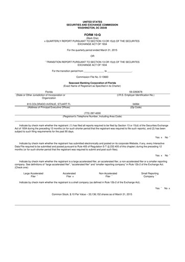 Thumbnail Seacoast Banking 10-Q Quarterly Report FY2015 