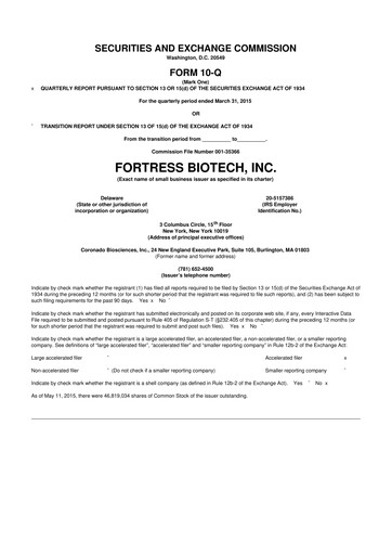 Vorschaubild Fortress Biotech
 10-Q Quartalsbericht 2015 