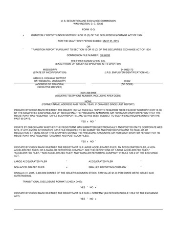 Thumbnail The First Bancshares 10-Q Quarterly Report FY2015 