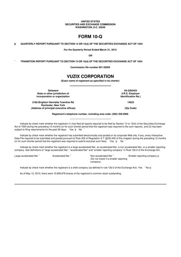 Thumbnail Vuzix
 10-Q Quarterly Report FY2015 
