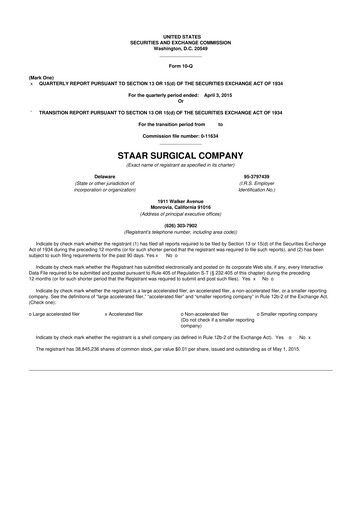 Thumbnail STAAR Surgical 10-Q Quarterly Report FY2015 