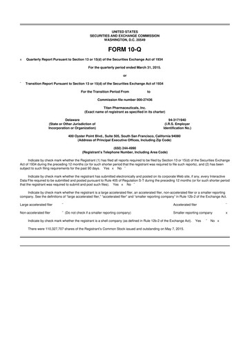 Thumbnail Titan Pharmaceuticals
 10-Q Quarterly Report FY2015 