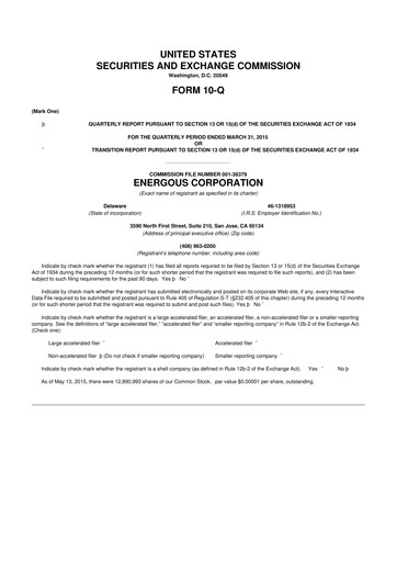 Vorschaubild Energous 10-Q Quartalsbericht 2015 