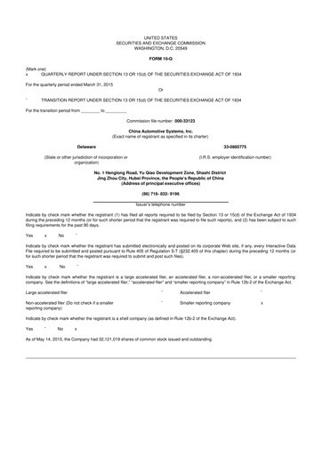 Vorschaubild China Automotive Systems 10-Q Quartalsbericht 2015 
