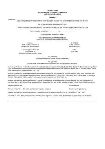 Thumbnail BrainStorm Cell Therapeutics 10-Q Quarterly Report FY2015 